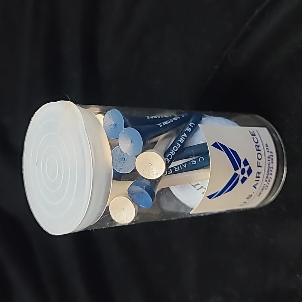 US Air Force Golf Ball and 6 Blue & 6 Cream Golf Tees - NIP, Spirit Products Inc